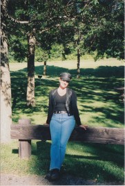 Debbie taking a break on one of our trike trips to LaCrosse, WI